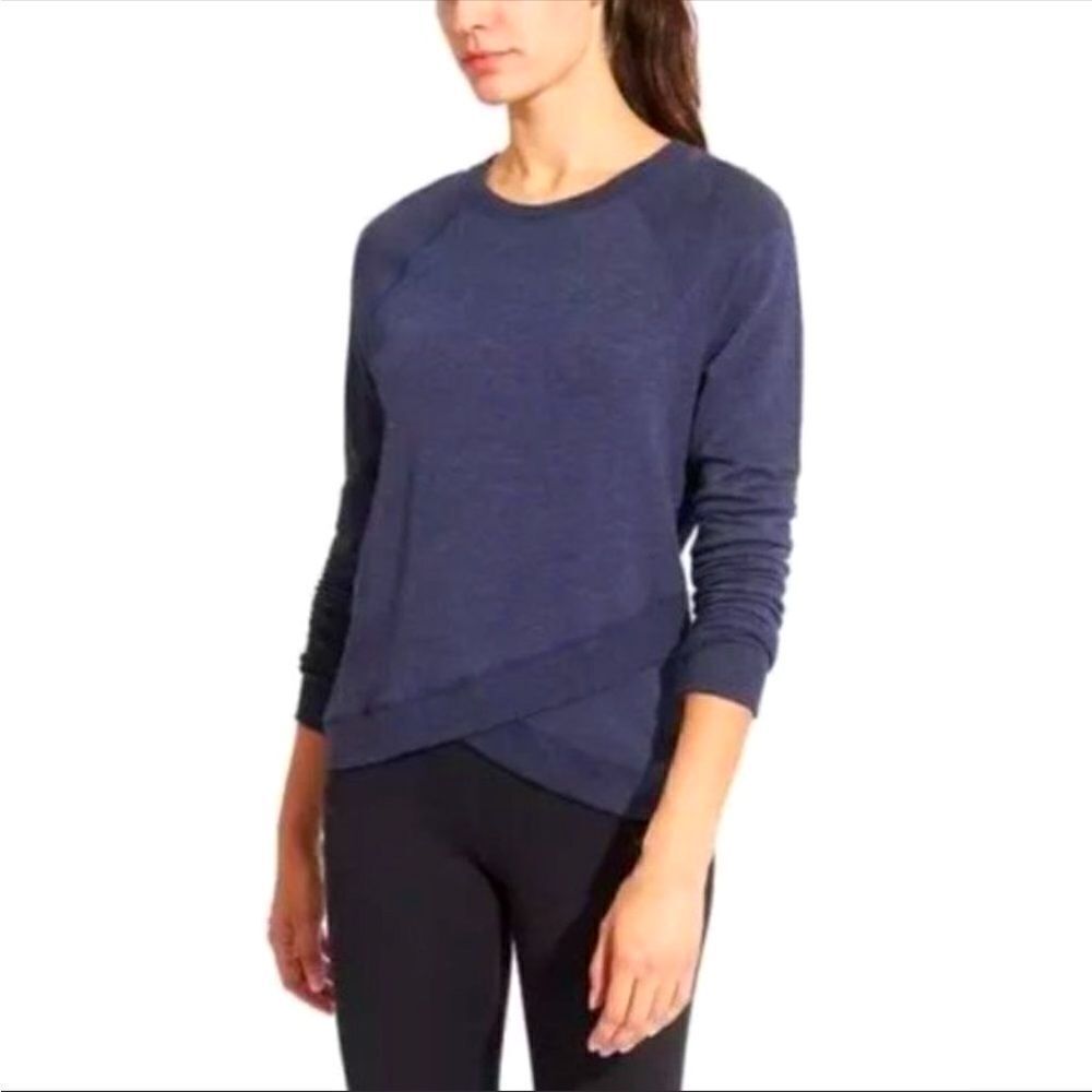 Athleta S Albyss Navy Criss Cross Pullover Soft Light Knit Sweatshirt